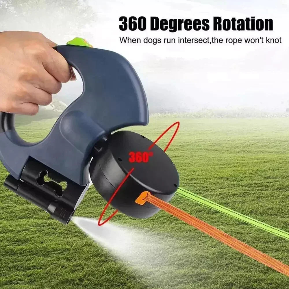 Dual Pet Leash – Retractable Reflective Lead with 360° Swivel for Double Dog Walking